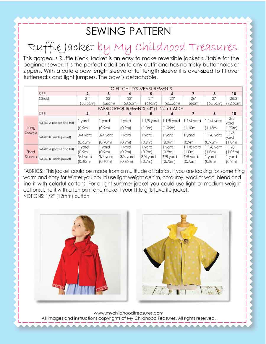 Reversible Girls Jacket Sewing Pattern – TREASURIE