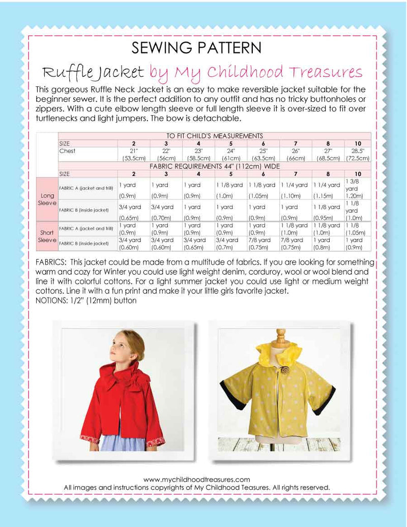 ruffle jacket sewing pattern by MCT