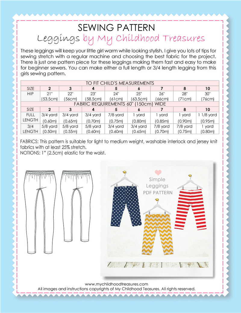 Girls Leggings Sewing Pattern – TREASURIE