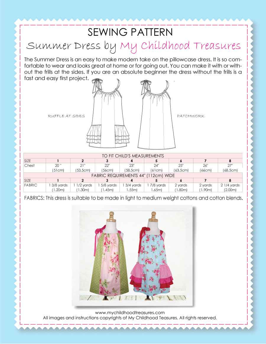 Summer Pillowcase Dress Sewing Pattern TREASURIE Summer Pillowcase Dress Sewing Pattern TREASURIE
