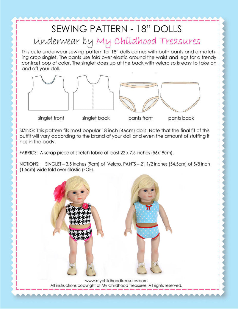 FREE Swimsuit 18 inch Doll Clothes Pattern PDF Download