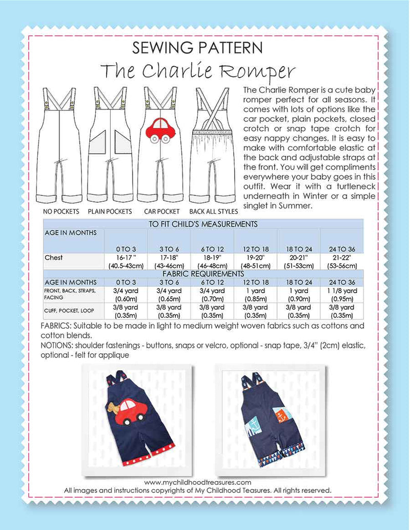 CHARLIE - Boys Romper Pattern (0-36M)