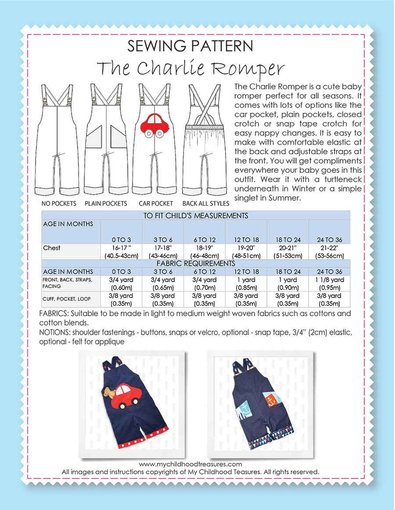 CHARLIE - Boys Romper Sewing Pattern (0-36 Months)