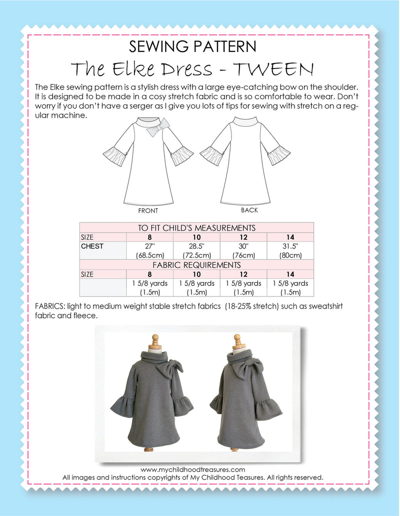 ELKE - Girls Dress Pattern - Stretch
