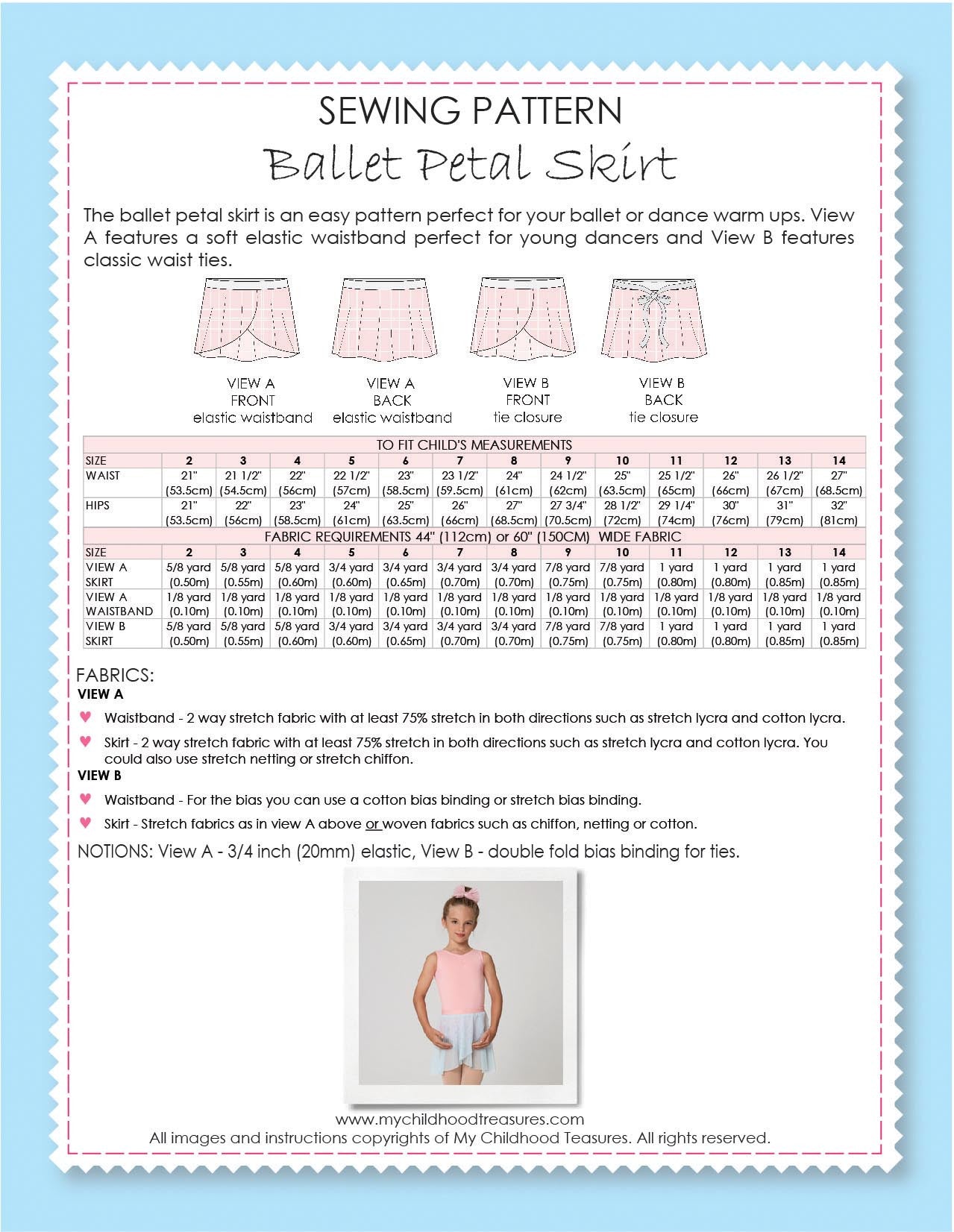 Girls Ballet Skirt Sewing Pattern TREASURIE