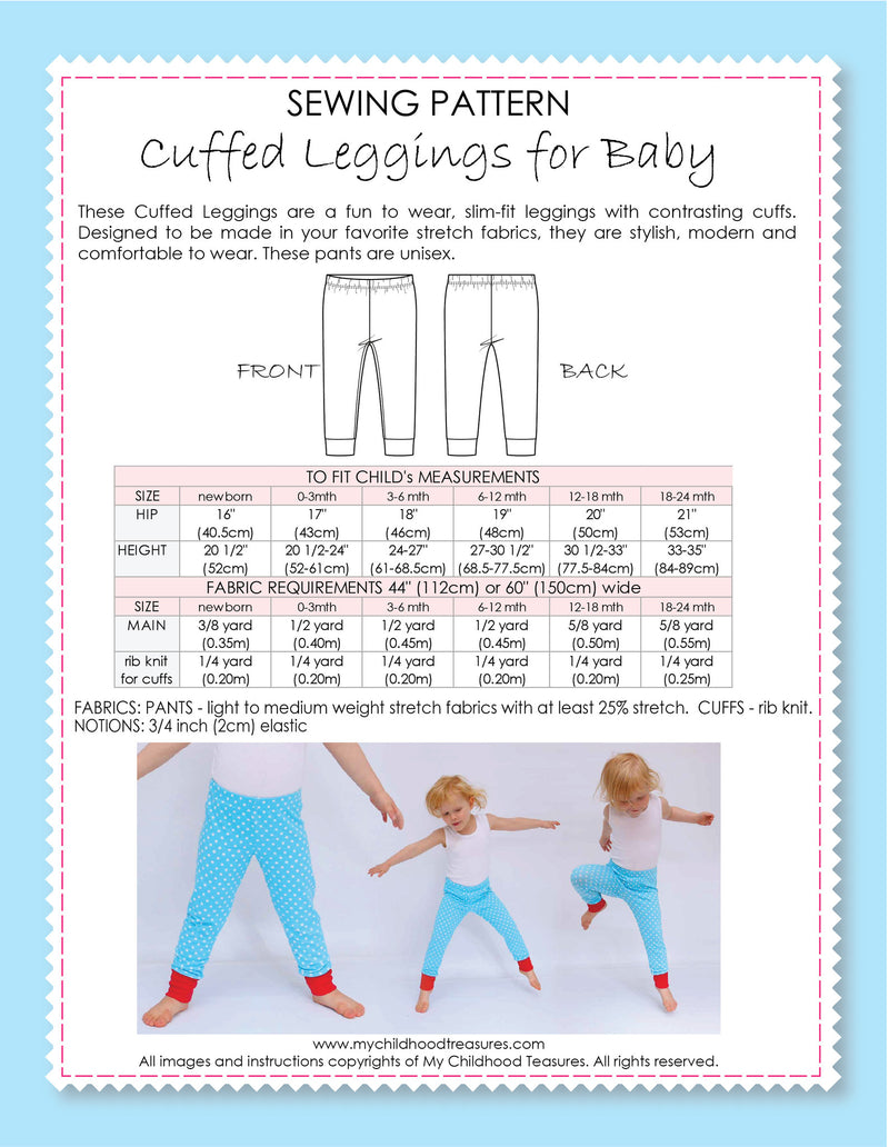 Leggings - Baby Pattern - CUFFED (0-24 Months)