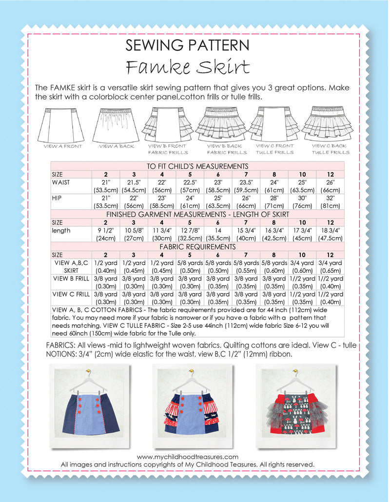 FAMKE - Girls Skirt Sewing Pattern
