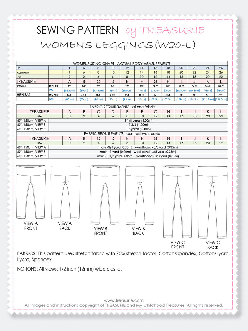 Leggings Sewing Pattern, 6 sizes XS - XXL, Digital Sewing Pattern